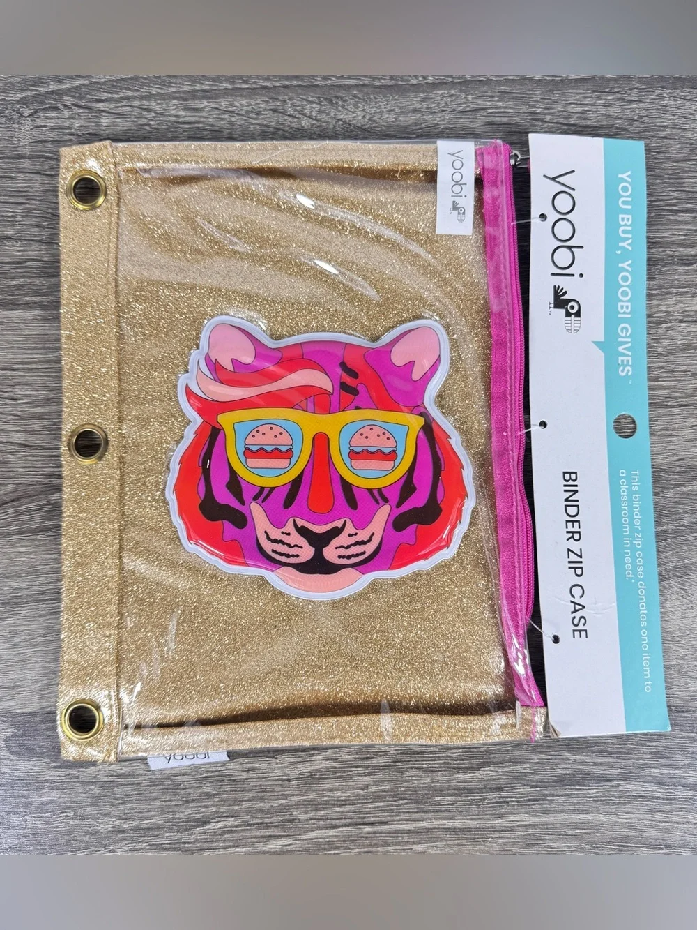 NEW Yoobi Gold Tiger Binder Zip Case